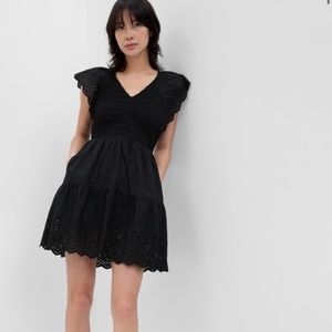 GAP Black Flutter Sleeve Eyelet Mini Dress Size L